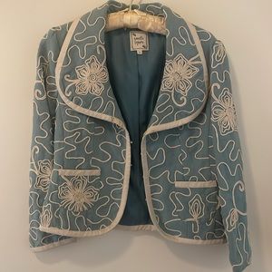 NANETTE LAPORE Blue Cream LINEN Peplum Jacket preowned